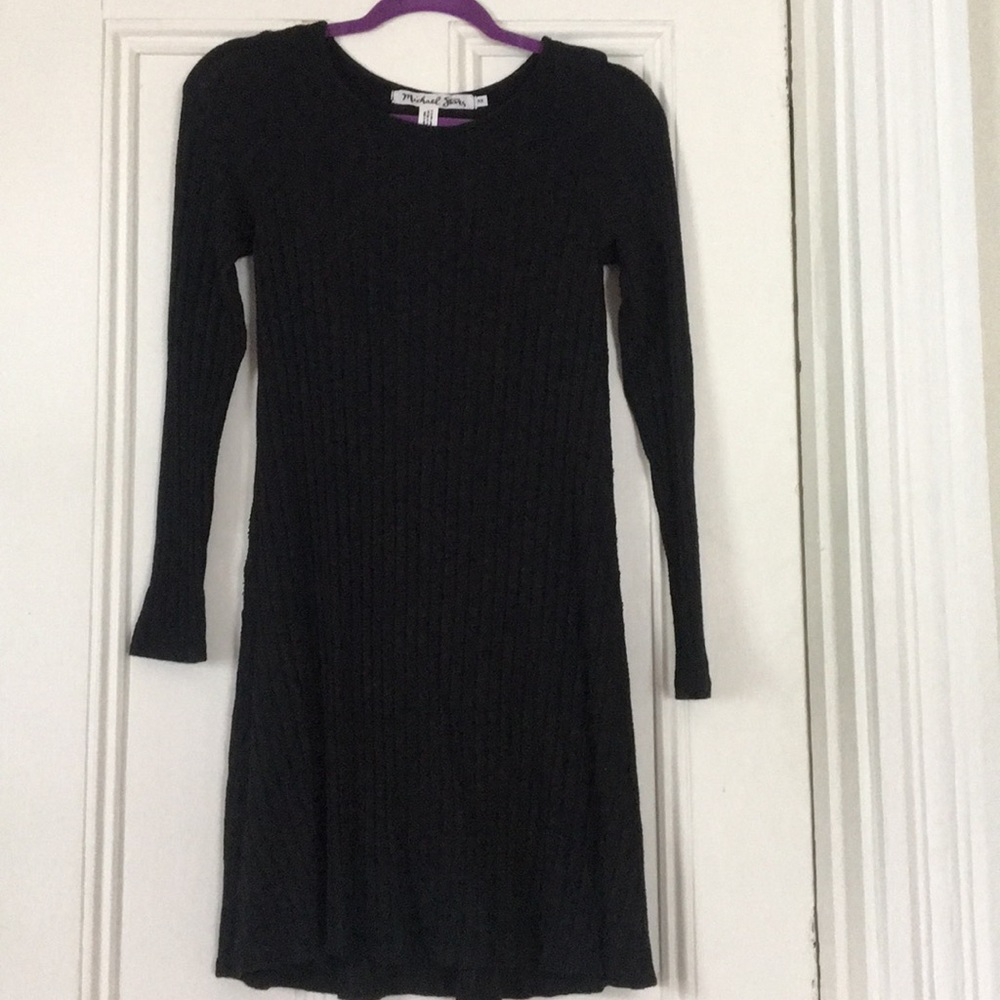 Michael Stars Black Long Sleeved Ribbed Dress